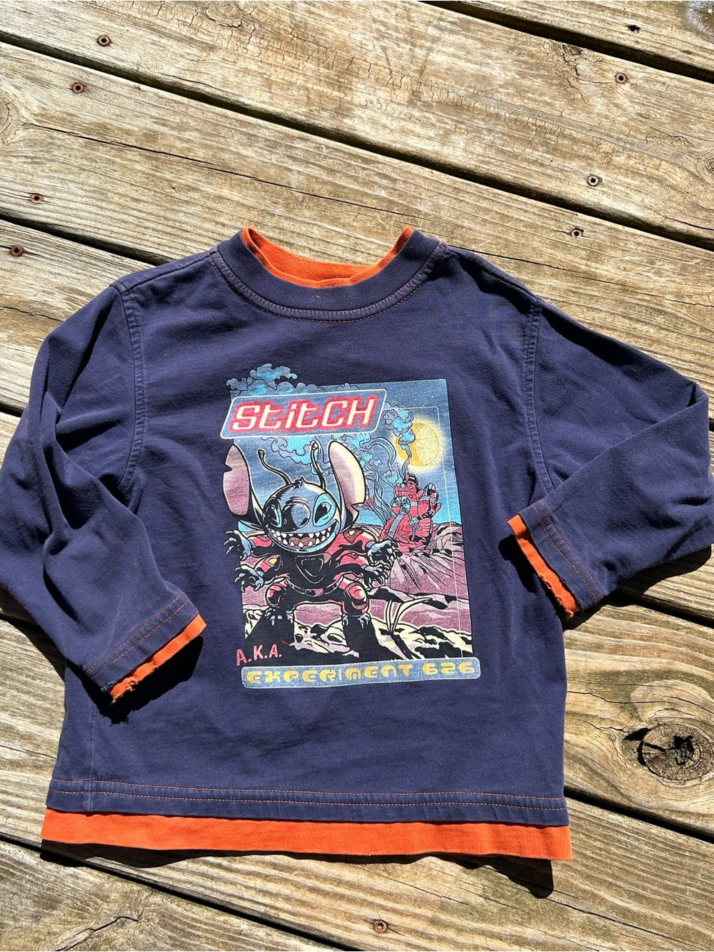 VTG Disney Navy and Orange Stitch Graphic Long Sleeve Tee